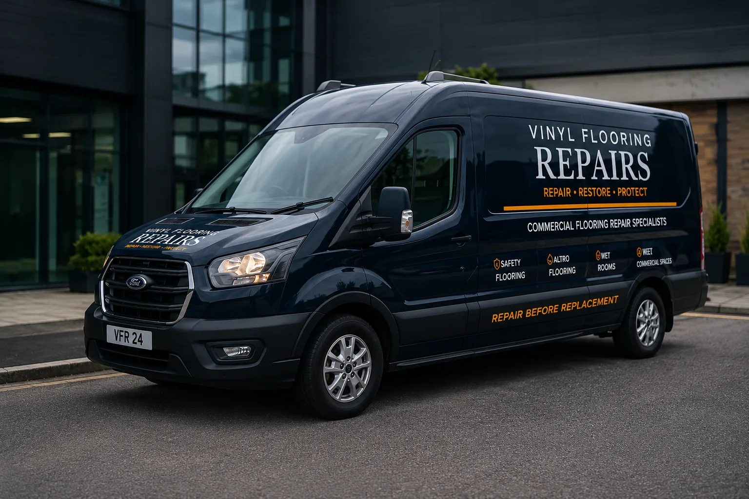 Vinyl Flooring Repairs specialist van providing commercial vinyl, LVT and safety flooring repairs across the UK