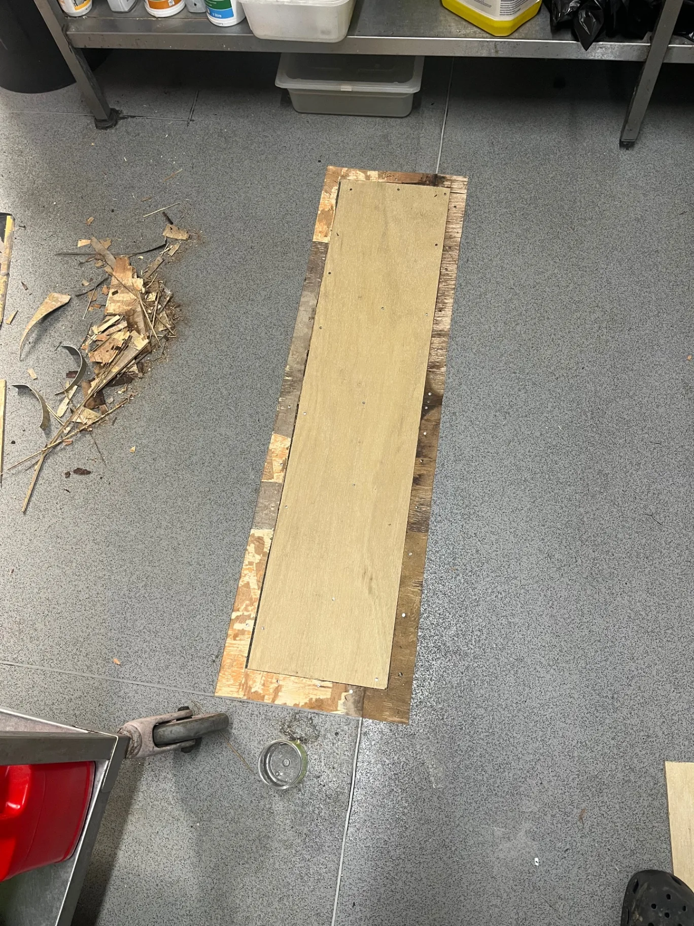 During, commercial kitchen sub-floor and safety vinyl plank repair